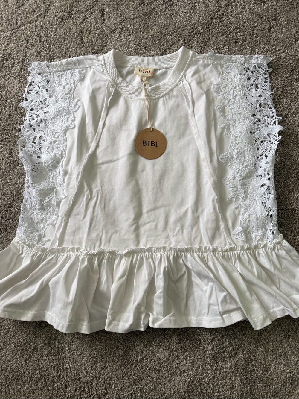BiBi White Lace-Trim Peplum Tank